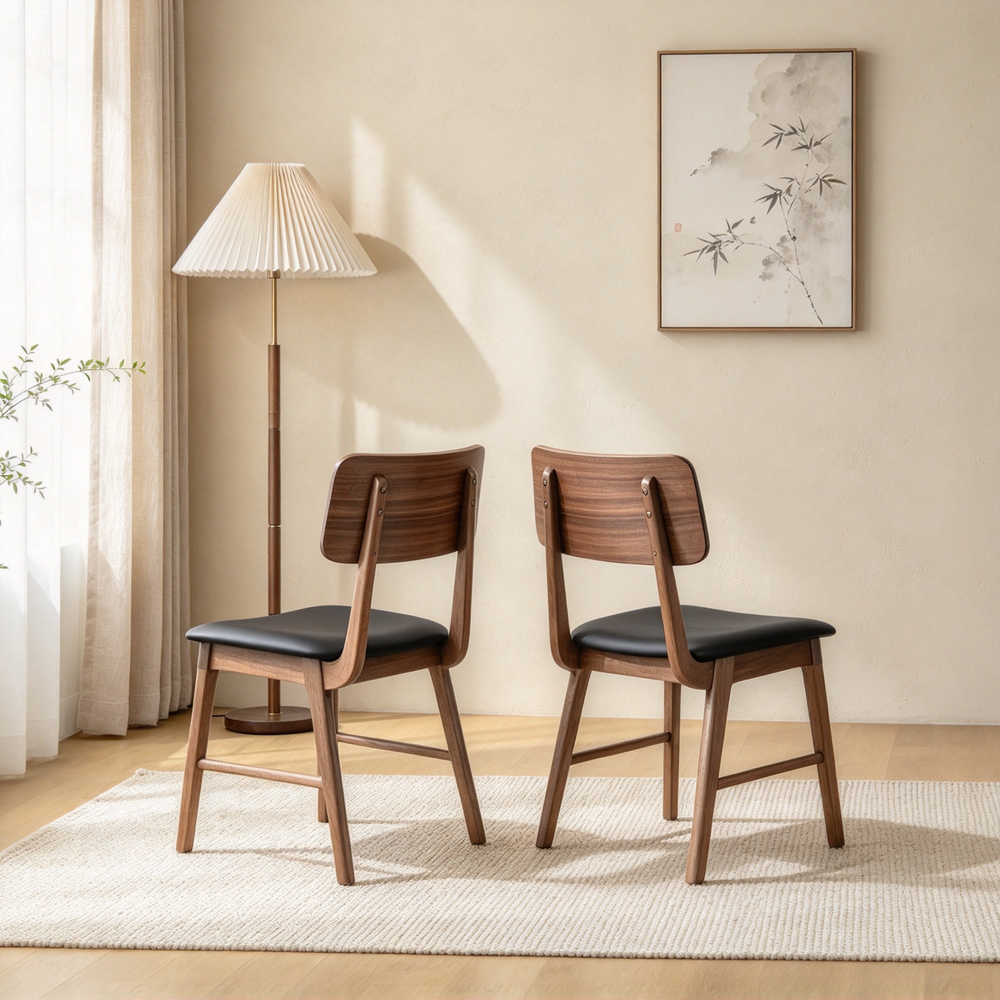 Walnut and Black Side Chair (Set of 2)