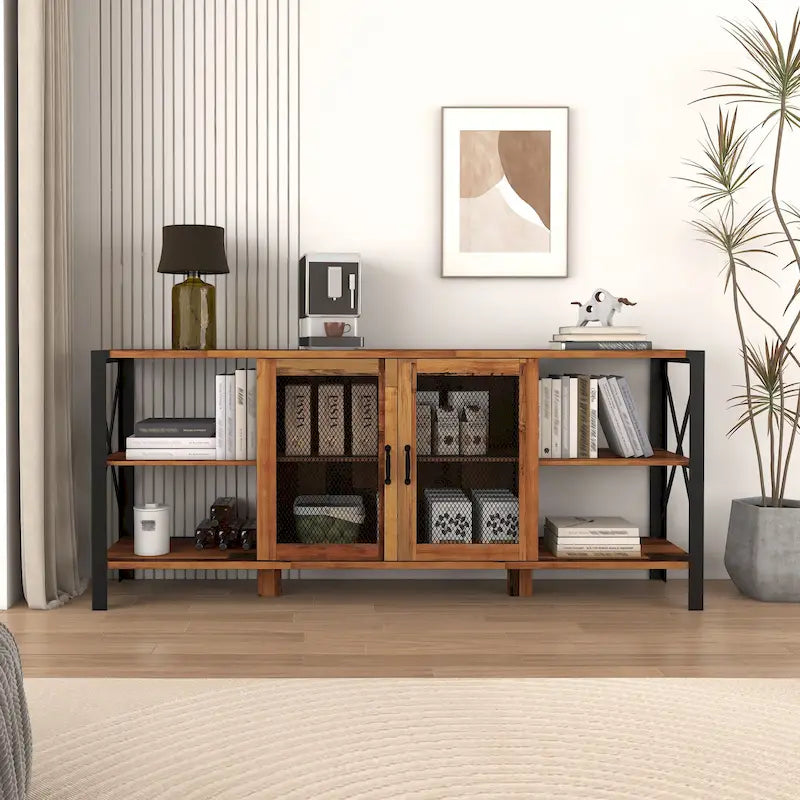 70-Inch Walnut TV Stand with Open Storage