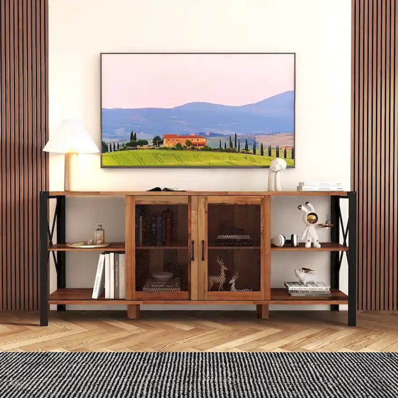 70-Inch Walnut TV Stand with Open Storage
