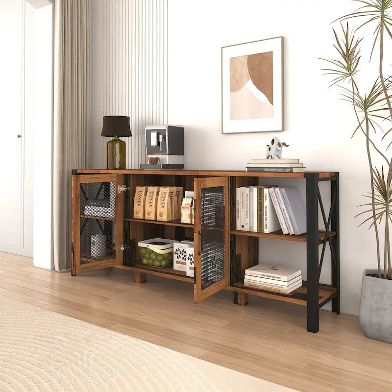 70-Inch Walnut TV Stand with Open Storage
