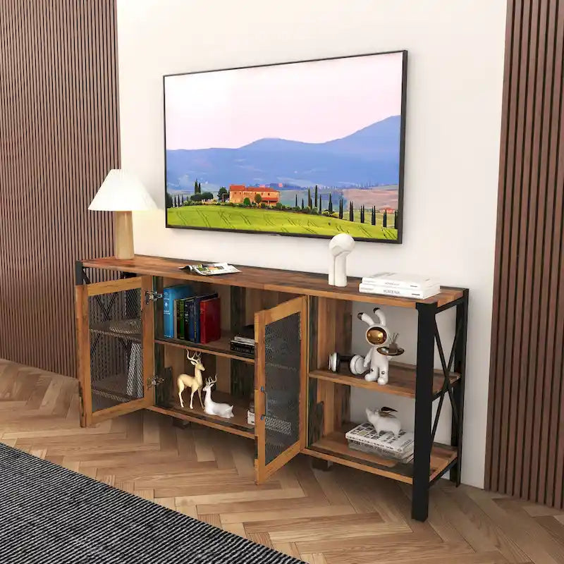 70-Inch Walnut TV Stand with Open Storage