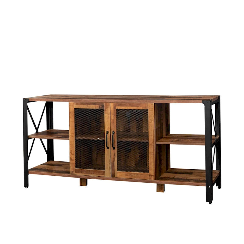 70-Inch Walnut TV Stand with Open Storage
