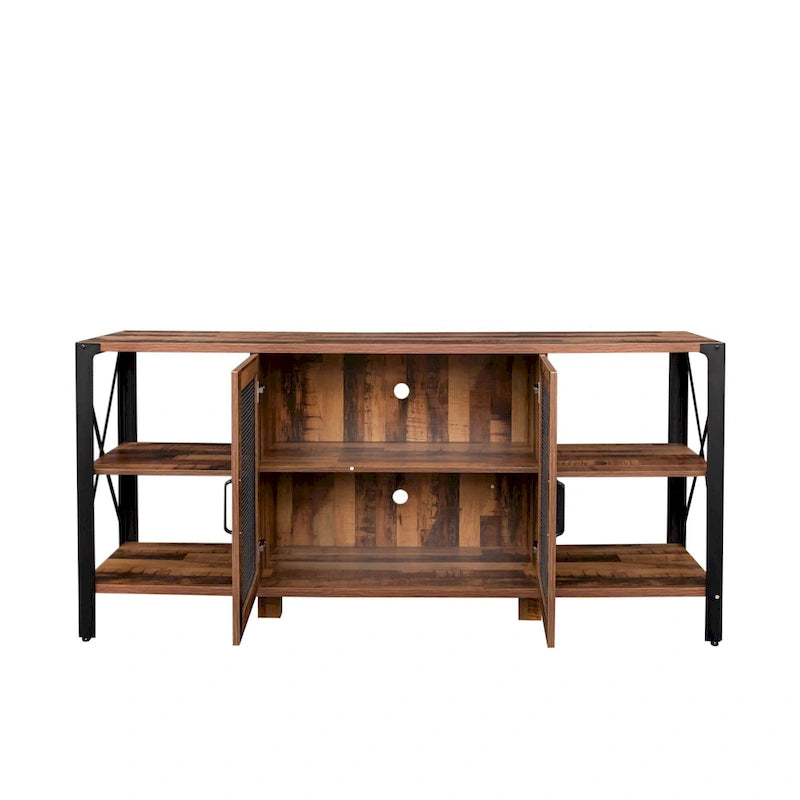 70-Inch Walnut TV Stand with Open Storage