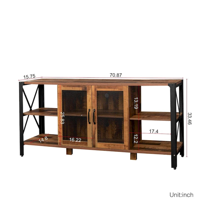 70-Inch Walnut TV Stand with Open Storage
