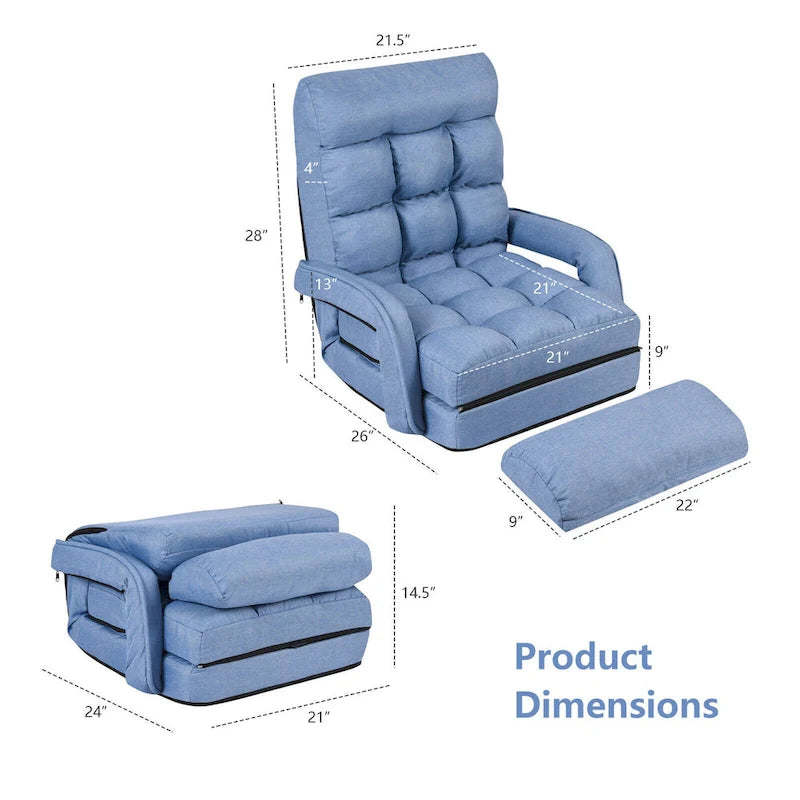 Blauer klappbarer Lazy-Sofa-Bodensessel und Lounger-Bett
