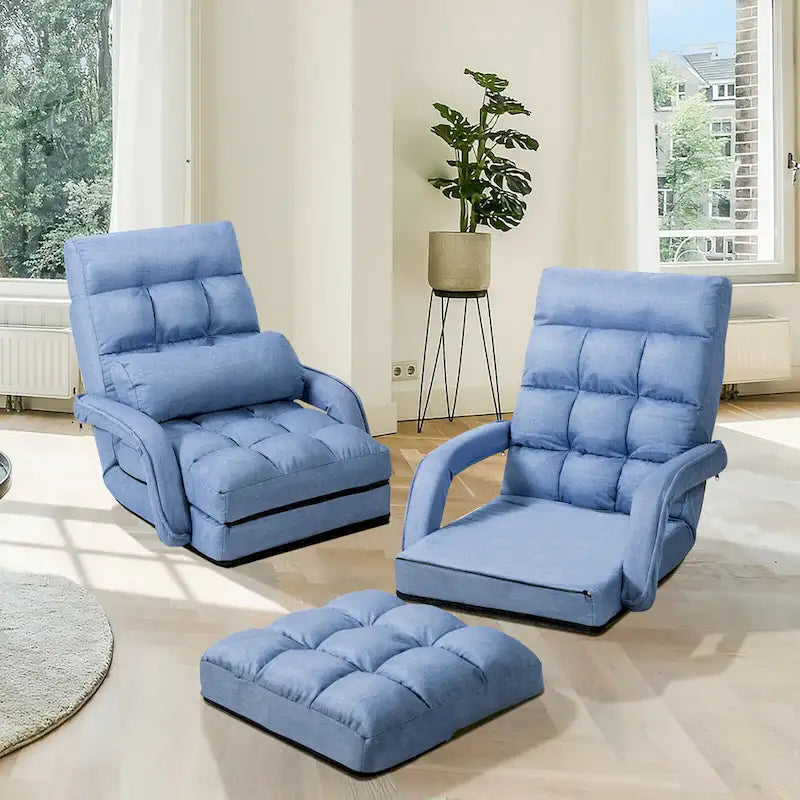 Blue Folding Lazy Sofa Floor Chair Lounger Bed