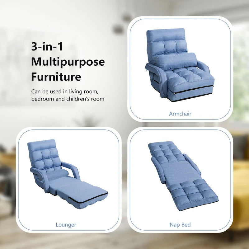 Blauer klappbarer Lazy-Sofa-Bodensessel und Lounger-Bett