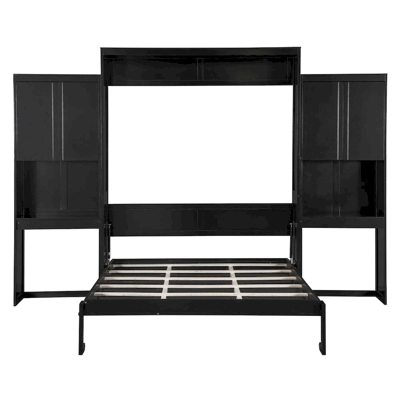 Queen Size Murphy Bed with Desk, Vanity and Cabinets, Espresso