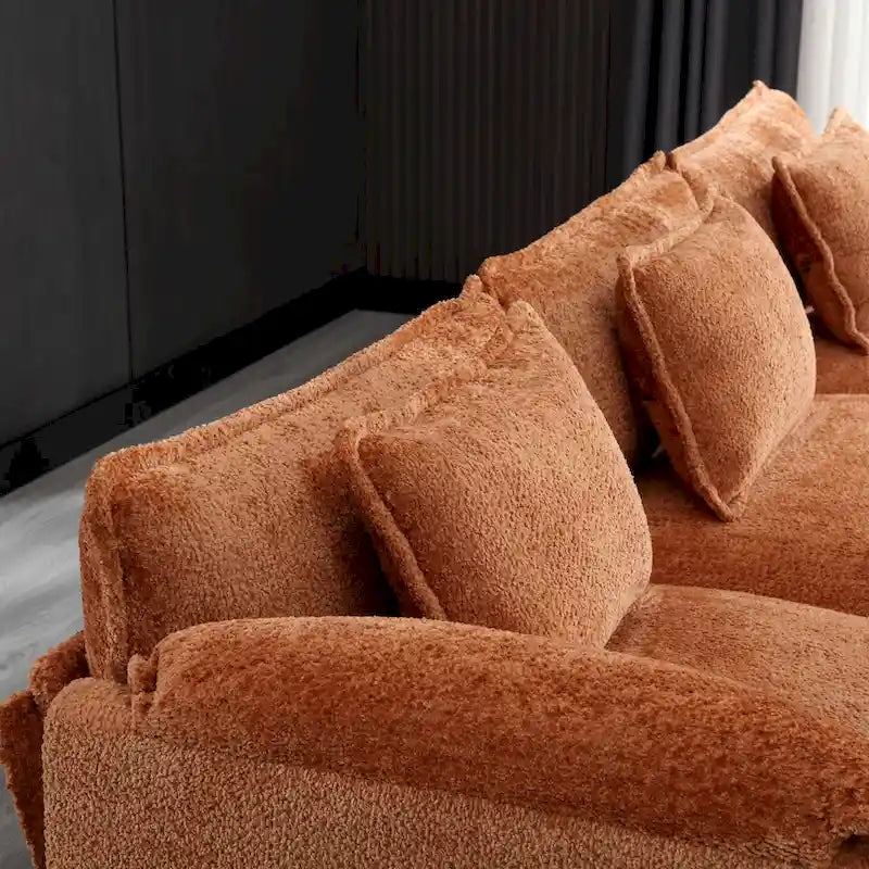 Oranges 112.2 L-förmiges 4-Sitzer-Ecksofa aus modernem Bouclé-Stoff mit abnehmbaren Kissen und abnehmbaren Armlehnen