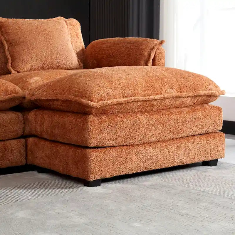 Oranges 112.2 L-förmiges 4-Sitzer-Ecksofa aus modernem Bouclé-Stoff mit abnehmbaren Kissen und abnehmbaren Armlehnen