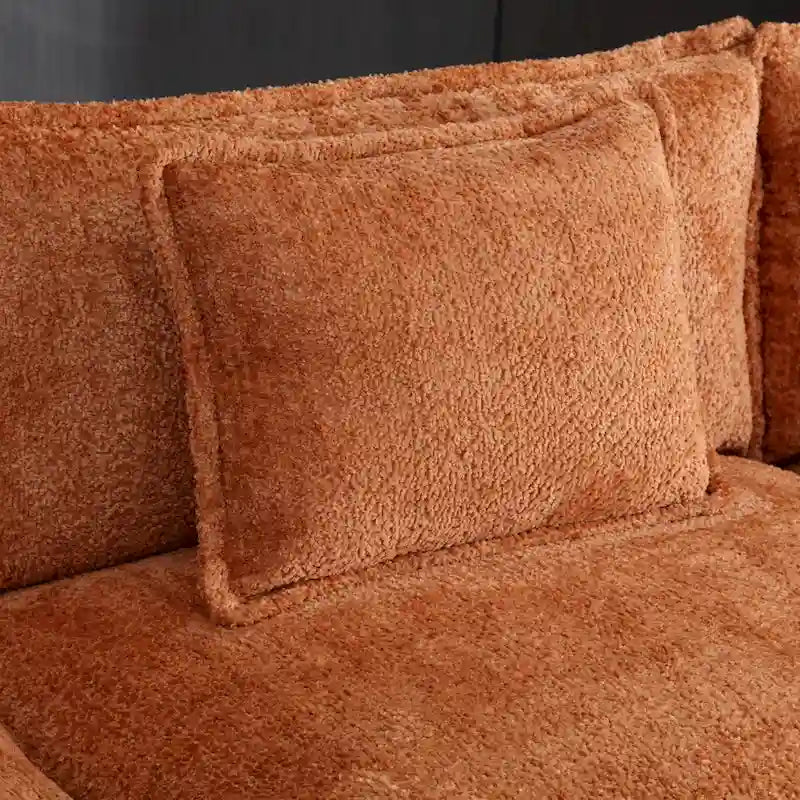 Oranges 112.2 L-förmiges 4-Sitzer-Ecksofa aus modernem Bouclé-Stoff mit abnehmbaren Kissen und abnehmbaren Armlehnen