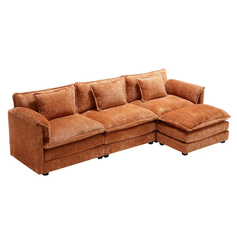 Oranges 112.2 L-förmiges 4-Sitzer-Ecksofa aus modernem Bouclé-Stoff mit abnehmbaren Kissen und abnehmbaren Armlehnen