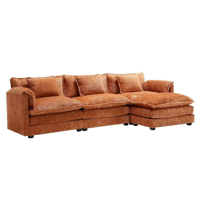 Oranges 112.2 L-förmiges 4-Sitzer-Ecksofa aus modernem Bouclé-Stoff mit abnehmbaren Kissen und abnehmbaren Armlehnen