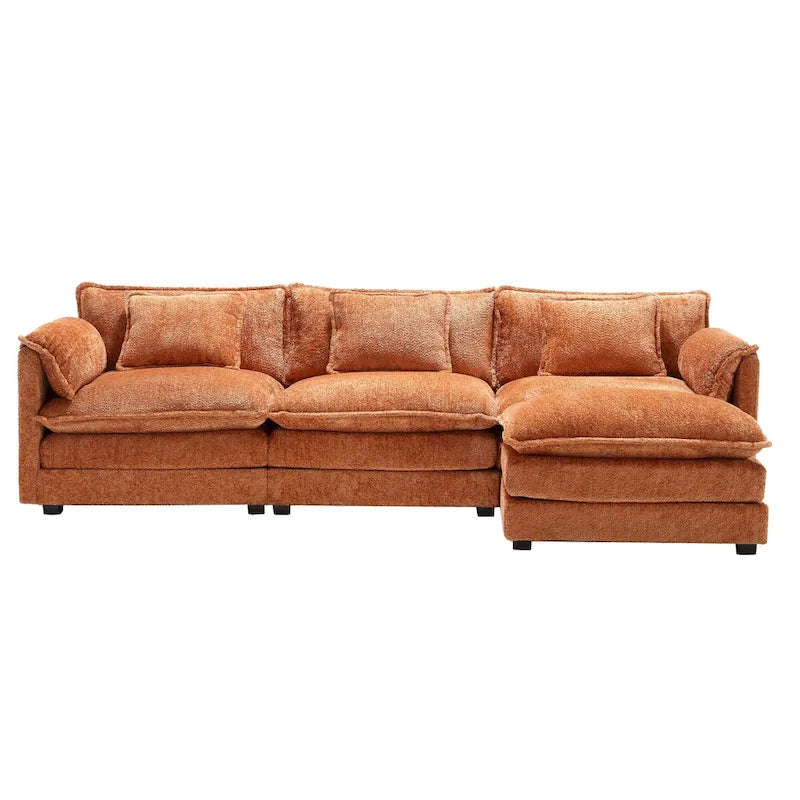Oranges 112.2 L-förmiges 4-Sitzer-Ecksofa aus modernem Bouclé-Stoff mit abnehmbaren Kissen und abnehmbaren Armlehnen