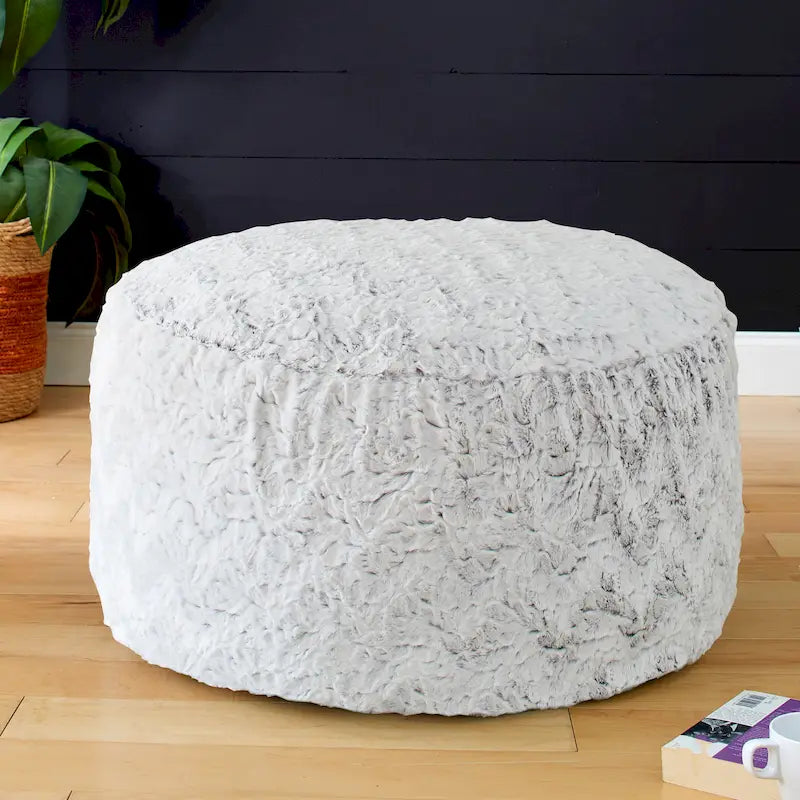 Grand pouf rond en fausse fourrure pour intérieur