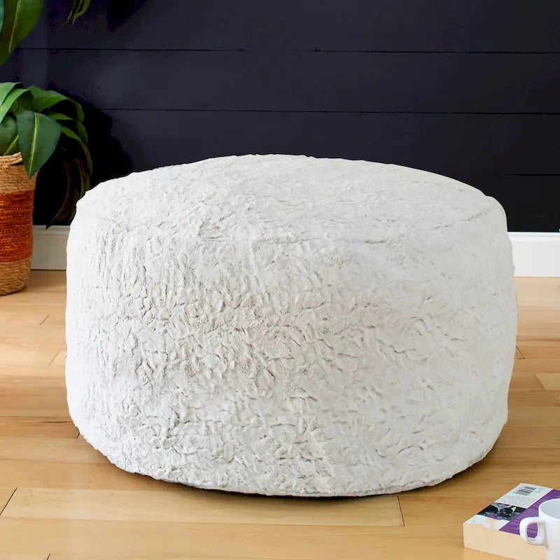 Grand pouf rond en fausse fourrure pour intérieur