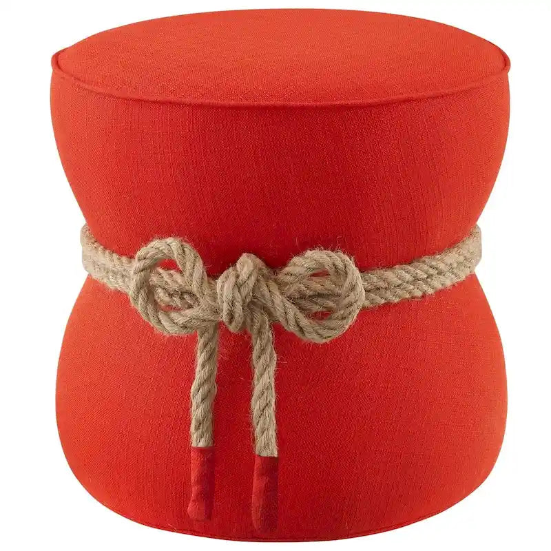 Pouf ottoman rembourré en tissu avec corde nautique