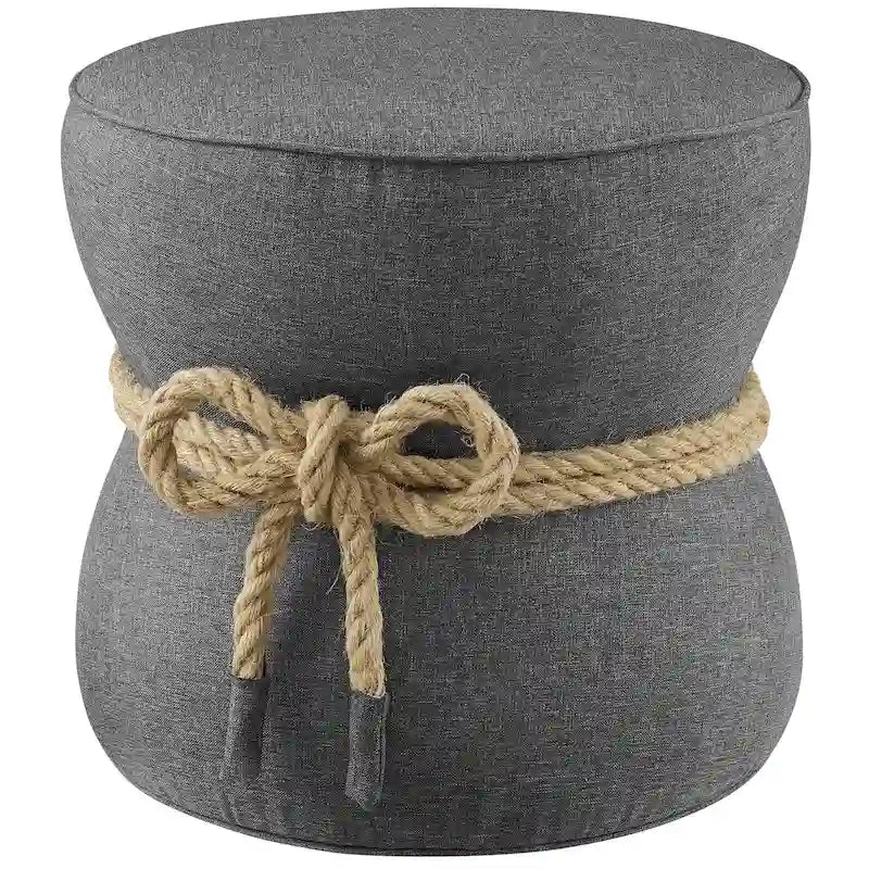 Pouf ottoman rembourré en tissu avec corde nautique