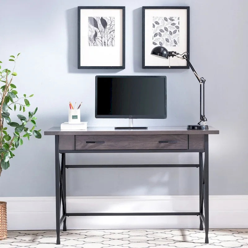 Grey 1 Drawer Metal and Wood Writing/Computer Desk