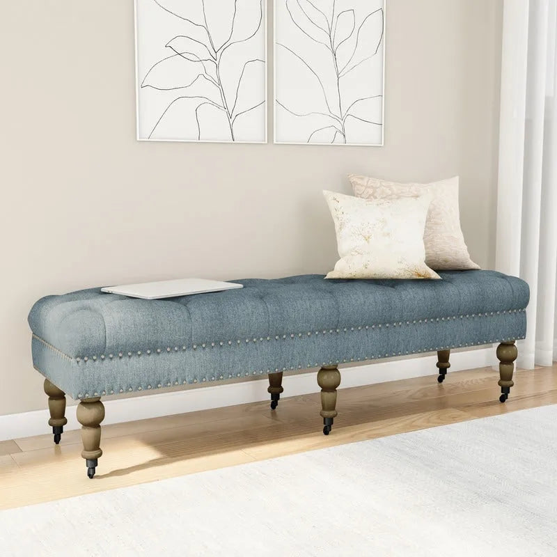 62-inch Tufted Light Blue Bench