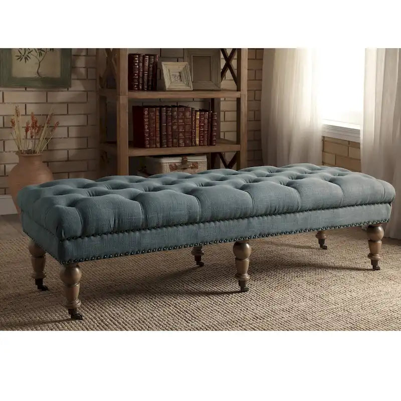 62-inch Tufted Light Blue Bench