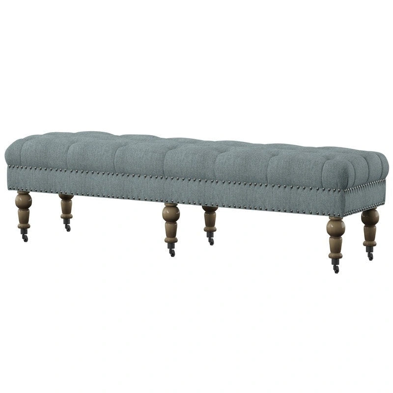 62-inch Tufted Light Blue Bench
