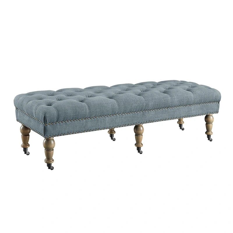 62-inch Tufted Light Blue Bench