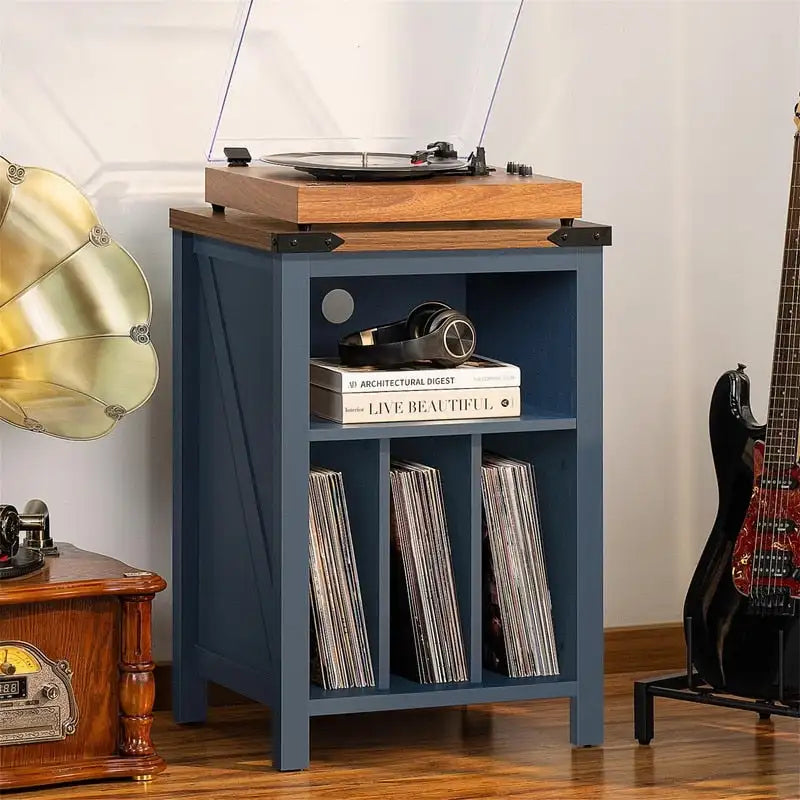 Móvel para gira-discos com arrumação para discos de vinil - 15.74D x 19.68W x 29.01H