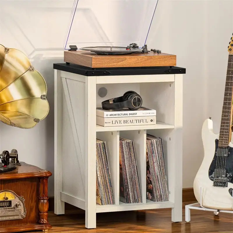 Móvel para gira-discos com arrumação para discos de vinil - 15.74D x 19.68W x 29.01H