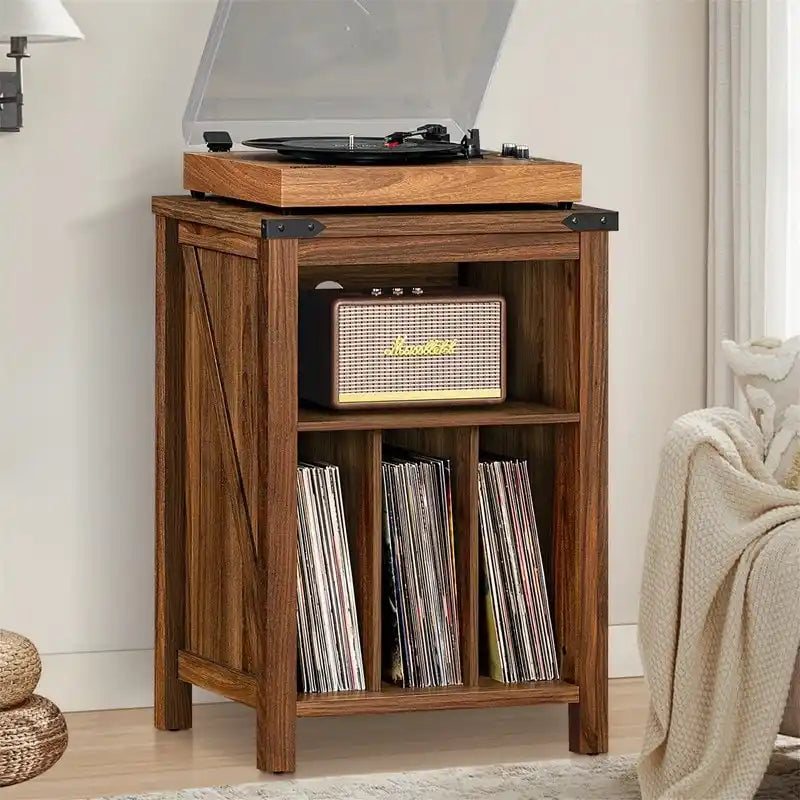 Móvel para gira-discos com arrumação para discos de vinil - 15.74D x 19.68W x 29.01H