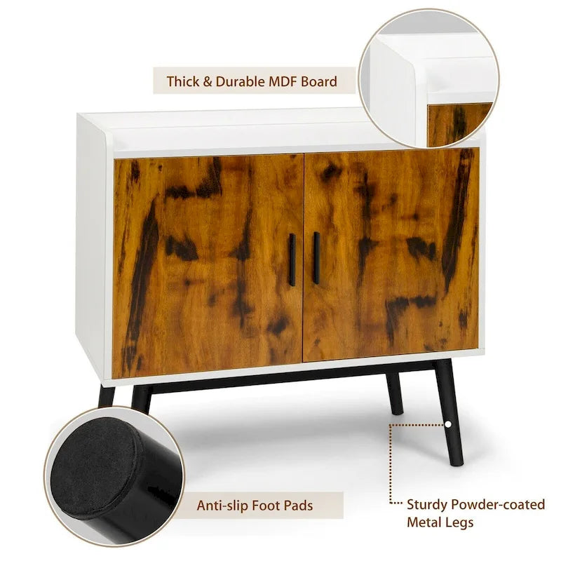 Holz-Stauraumschrank im Mid-Century-Stil mit 2 Türen und Metallbeinen für den Eingangsbereich - 32 x 15 x 29 (L x W x H)