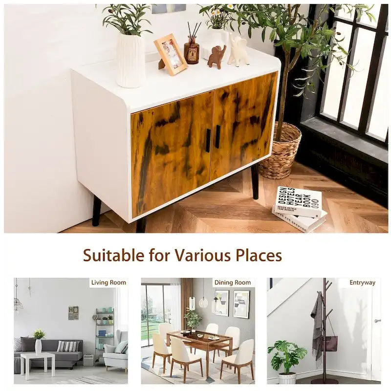 Holz-Stauraumschrank im Mid-Century-Stil mit 2 Türen und Metallbeinen für den Eingangsbereich - 32 x 15 x 29 (L x W x H)