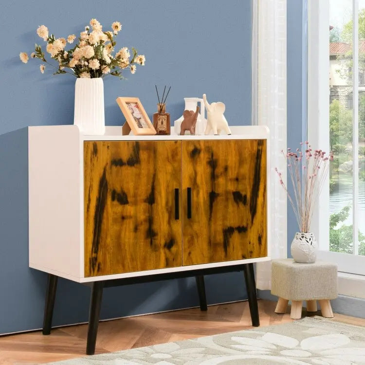 Holz-Stauraumschrank im Mid-Century-Stil mit 2 Türen und Metallbeinen für den Eingangsbereich - 32 x 15 x 29 (L x W x H)