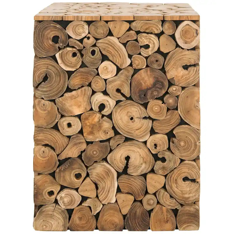 Teakholz-Hocker in Schwarz - Natur, 13 x 13 x 18