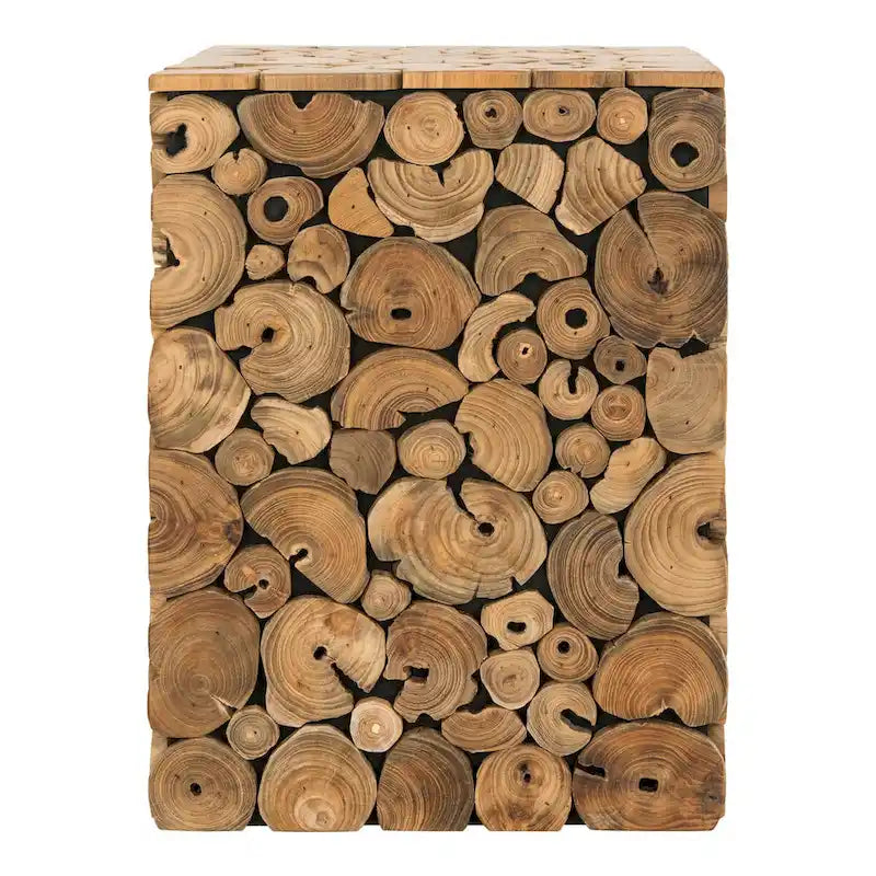 Teakholz-Hocker in Schwarz - Natur, 13 x 13 x 18