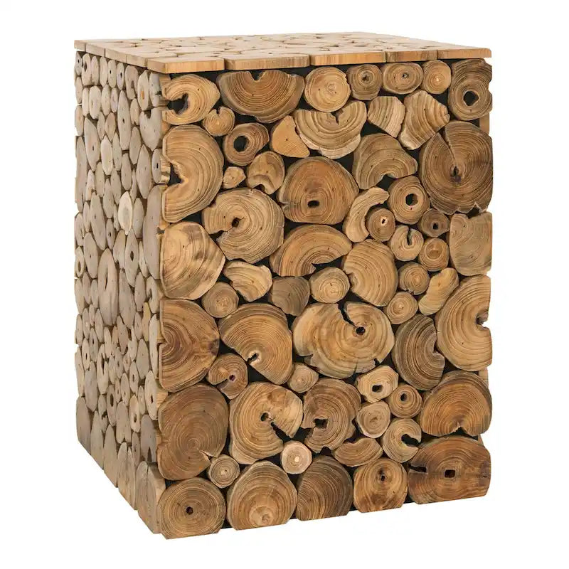 Teakholz-Hocker in Schwarz - Natur, 13 x 13 x 18