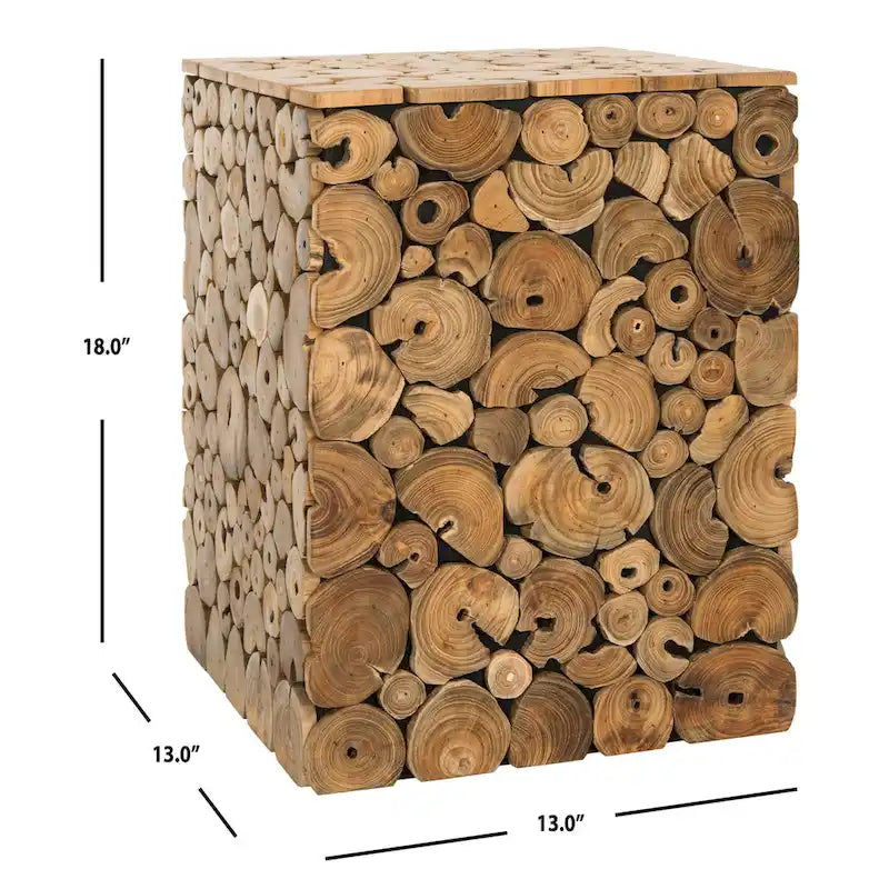 Teakholz-Hocker in Schwarz - Natur, 13 x 13 x 18