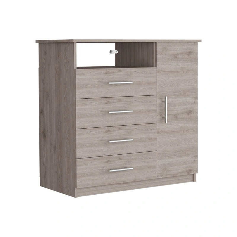 Kommode mit 4 Schubladen, Schrank mit einer Tür, einem offenen Fach und hochwertiger Oberseite
