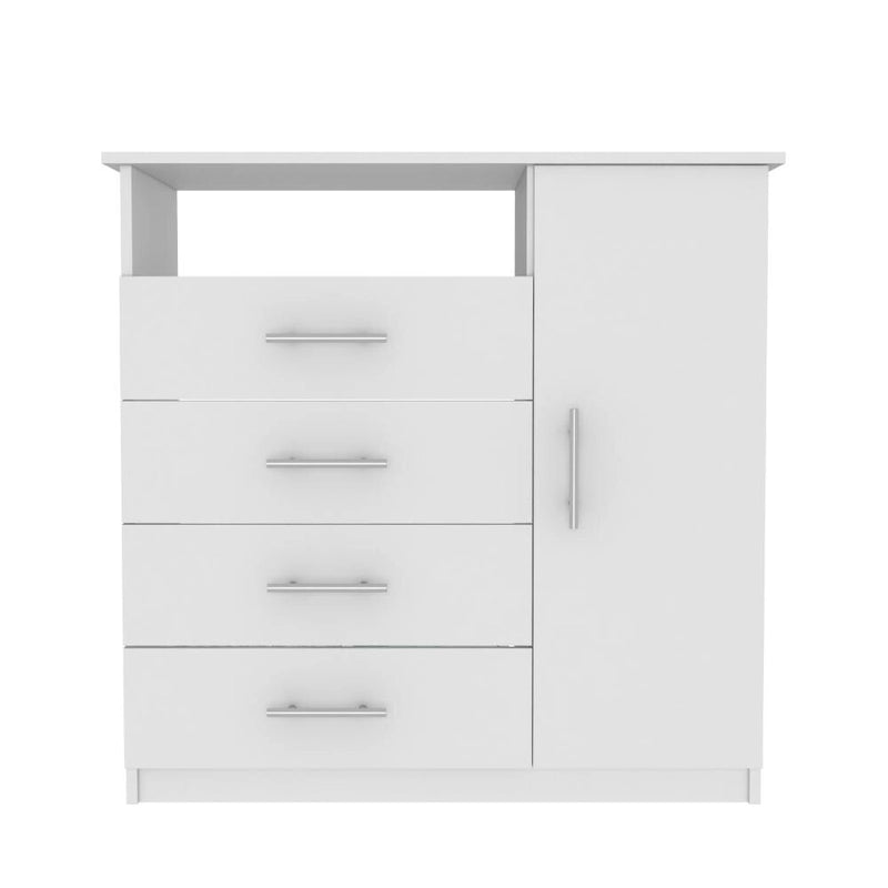 Kommode mit 4 Schubladen, Schrank mit einer Tür, einem offenen Fach und hochwertiger Oberseite