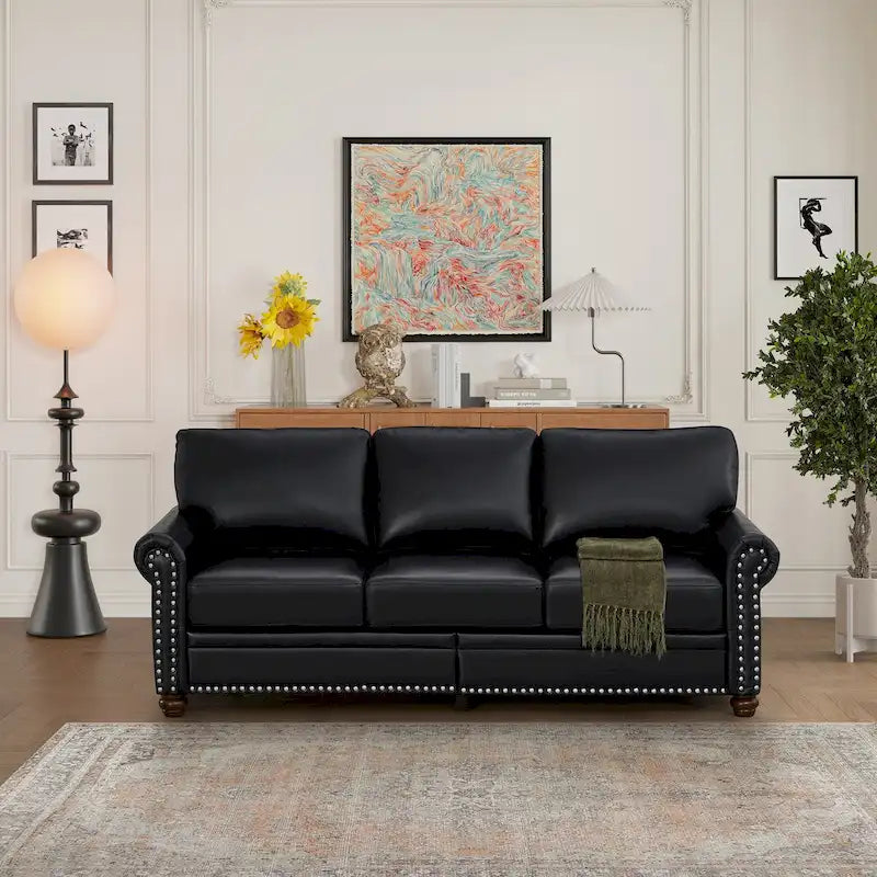 Klassisches Wohnzimmer-Nagelkopfsofa aus Kunstleder für Wohnzimmer, Büro und Apartment