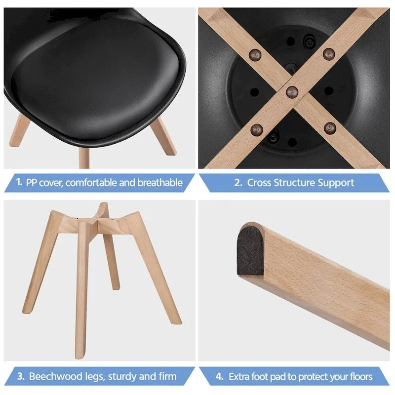 Set van 4 eetkamerstoelen met moderne, zacht gevoerde zittingen